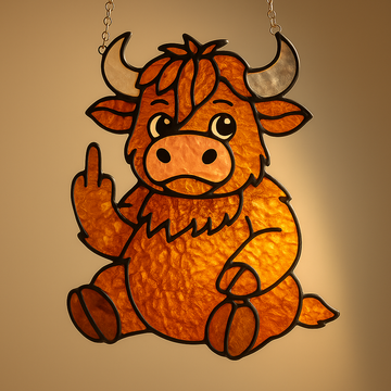 Highland Cattle Suncatcher with Playful Gesture