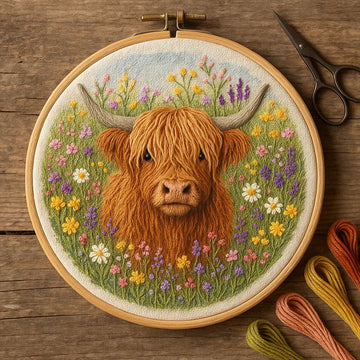 DIY Floral Highland Cow Embroidery Kit