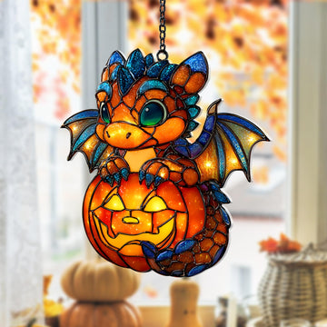 Baby Dragon With Pumpkin Suncatcher