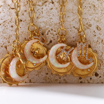 12 Constellations Moon Opal Pendant Necklace