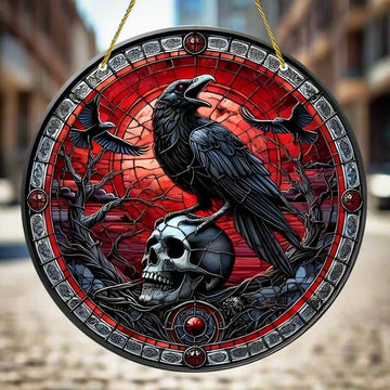 Skull Crow Sun Catcher Halloween Crow Window Hanging Gothic Crow Sun Catcher
