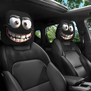 Funny Cartoon Car Headrest Covers – 2PCS Universal Fit