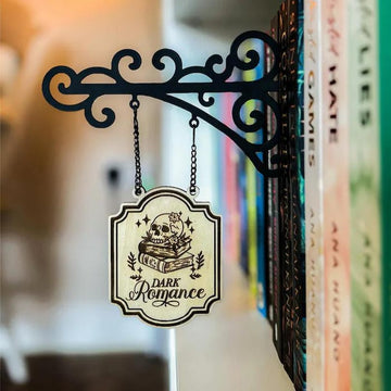 Book Nook Tavern Signs – Genre Shelf Labels with Hanging Brackets