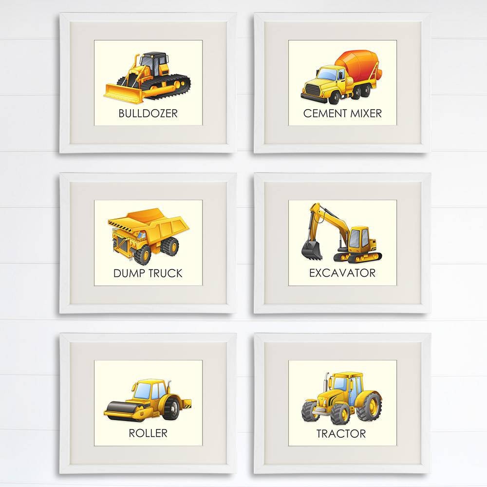 Boys Trucks - Art Prints (Set of 6) - 8x10s | Construction Wall Decor