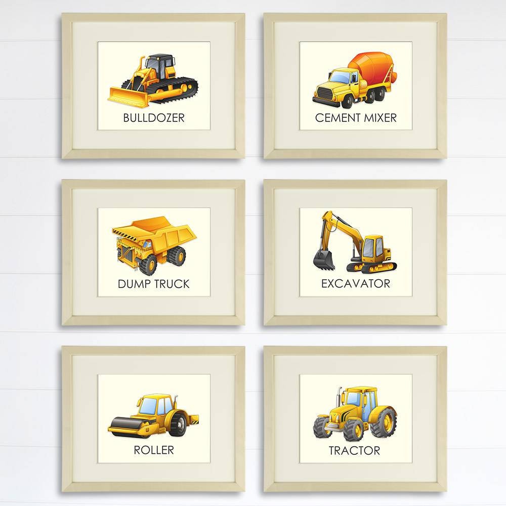 Boys Trucks - Art Prints (Set of 6) - 8x10s | Construction Wall Decor