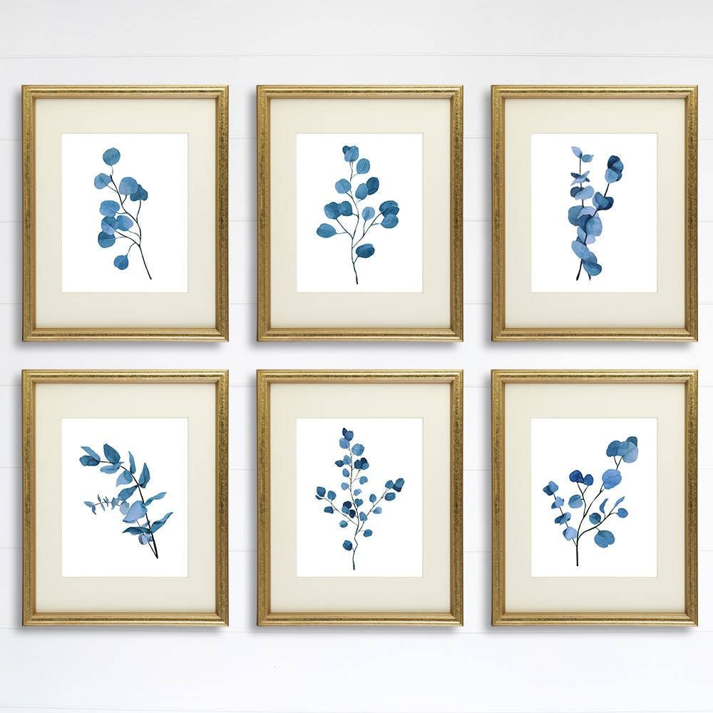 Trendy Eucalyptus Dark Blue Art Prints (Set of 6) - 8x10s