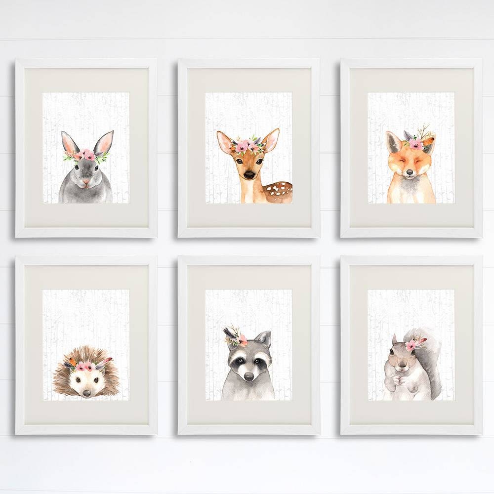 Woodland Animals Nursery Wall Art Prints (Set of 6) - 8x10s