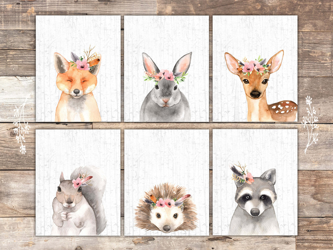 Woodland Animals Nursery Wall Art Prints (Set of 6) - 8x10s