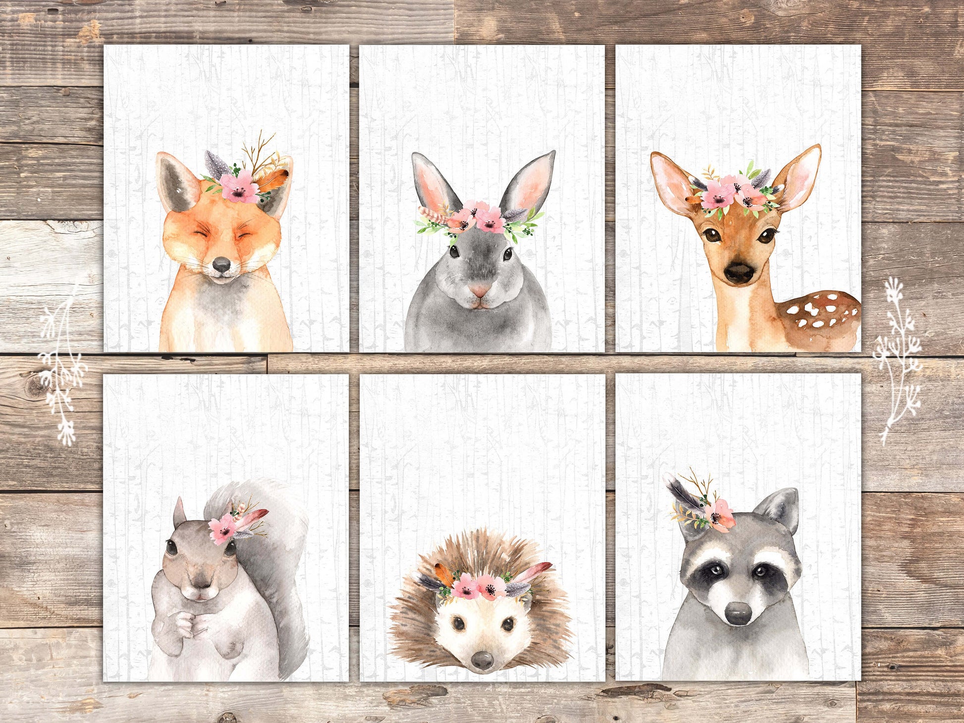 Woodland Animals Nursery Wall Art Prints (Set of 6) - 8x10s
