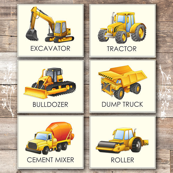 Boys Trucks - Art Prints (Set of 6) - 8x10s | Construction Wall Decor