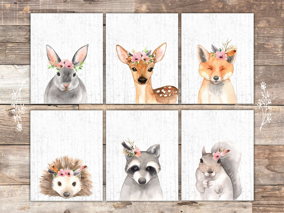 Woodland Animals Nursery Wall Art Prints (Set of 6) - 8x10s
