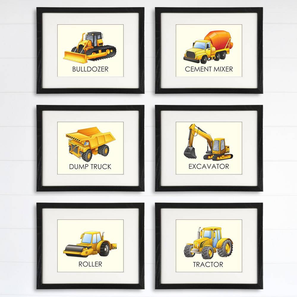 Boys Trucks - Art Prints (Set of 6) - 8x10s | Construction Wall Decor