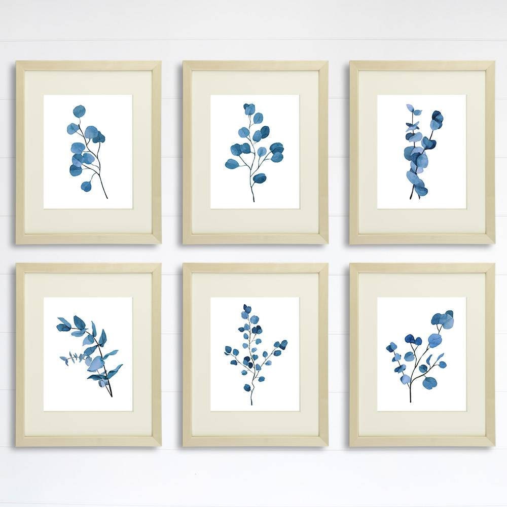 Trendy Eucalyptus Dark Blue Art Prints (Set of 6) - 8x10s