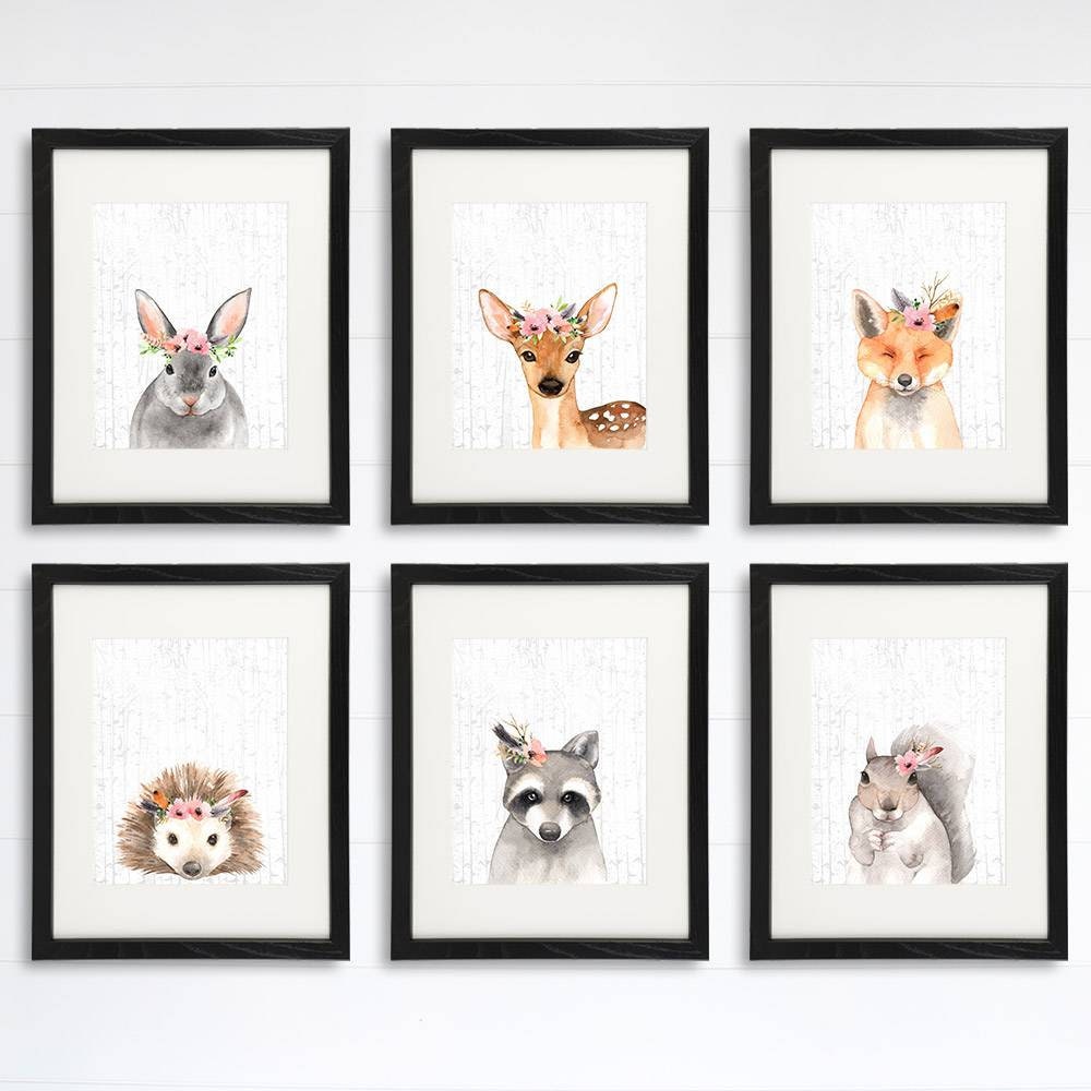 Woodland Animals Nursery Wall Art Prints (Set of 6) - 8x10s