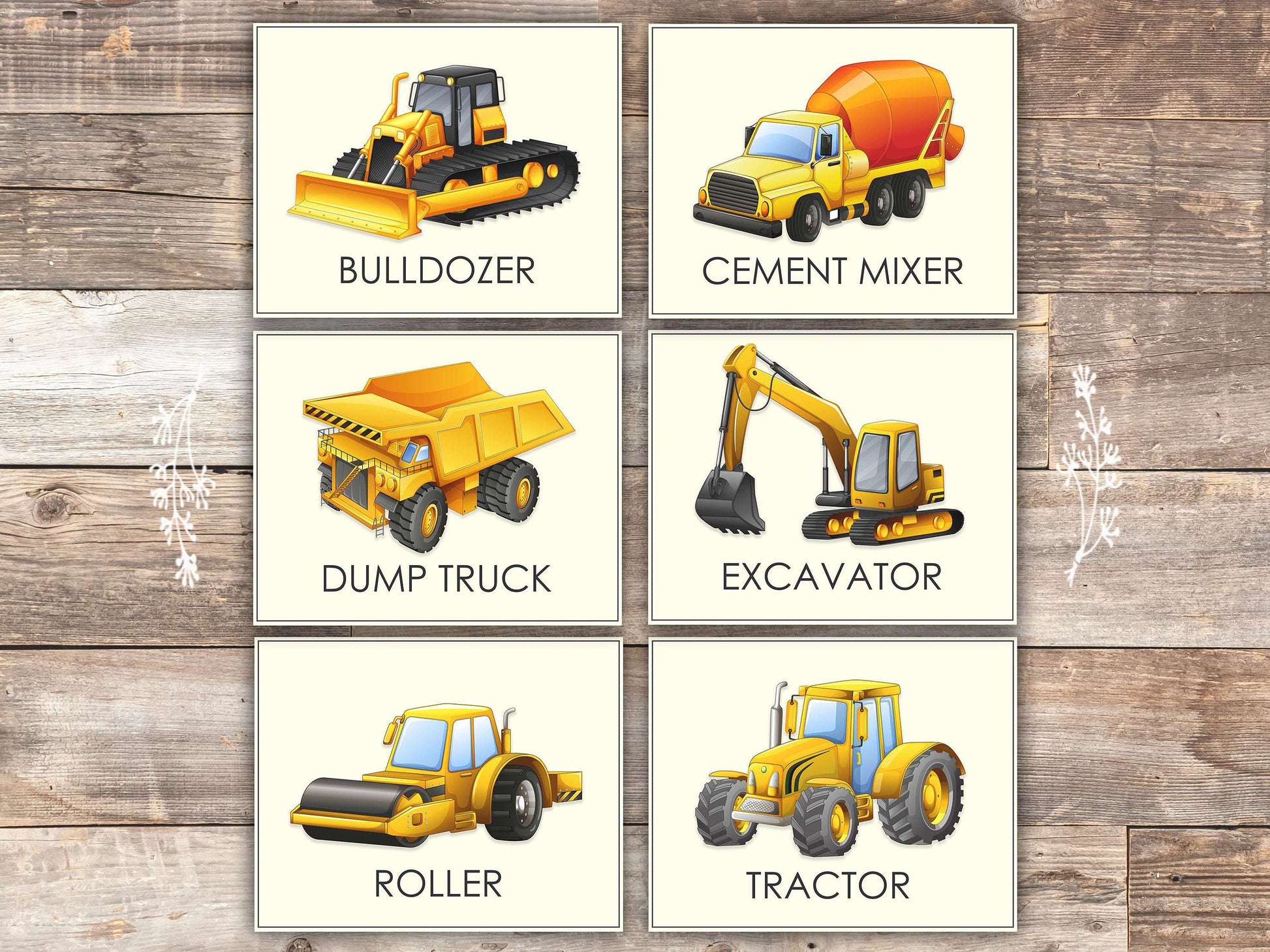 Boys Trucks - Art Prints (Set of 6) - 8x10s | Construction Wall Decor