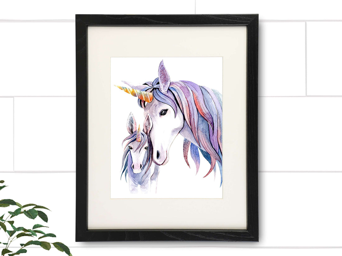 Unicorn Mother and Daughter Wall Decor For Girls Room - Art Print - 8x10