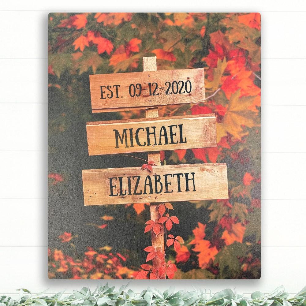 Personalized Couple's Names on Rustic Nature Signs | Established Date Sign | 16x20