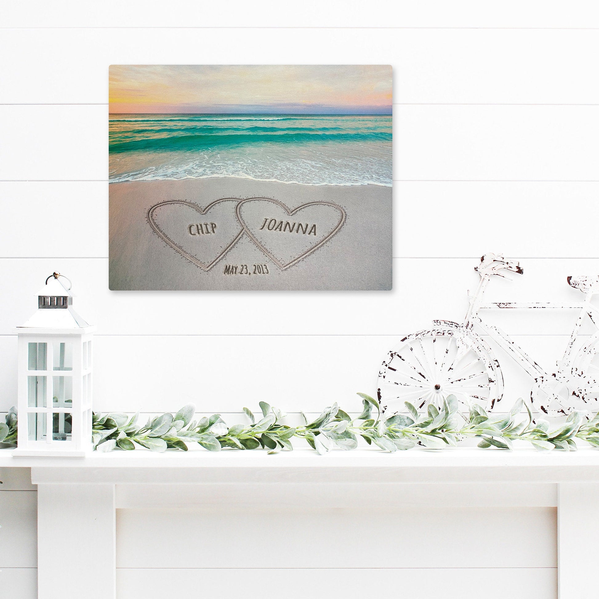 Personalized Lovers' Names Written in Sand on Beach - 16x20 | Wedding Gift, Anniversary Gift, Established Date