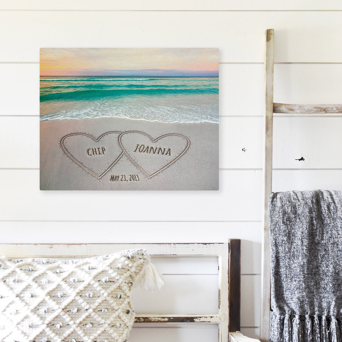 Personalized Lovers' Names Written in Sand on Beach - 16x20 | Wedding Gift, Anniversary Gift, Established Date