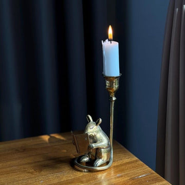 Handcrafted Reading Mouse Candleholder