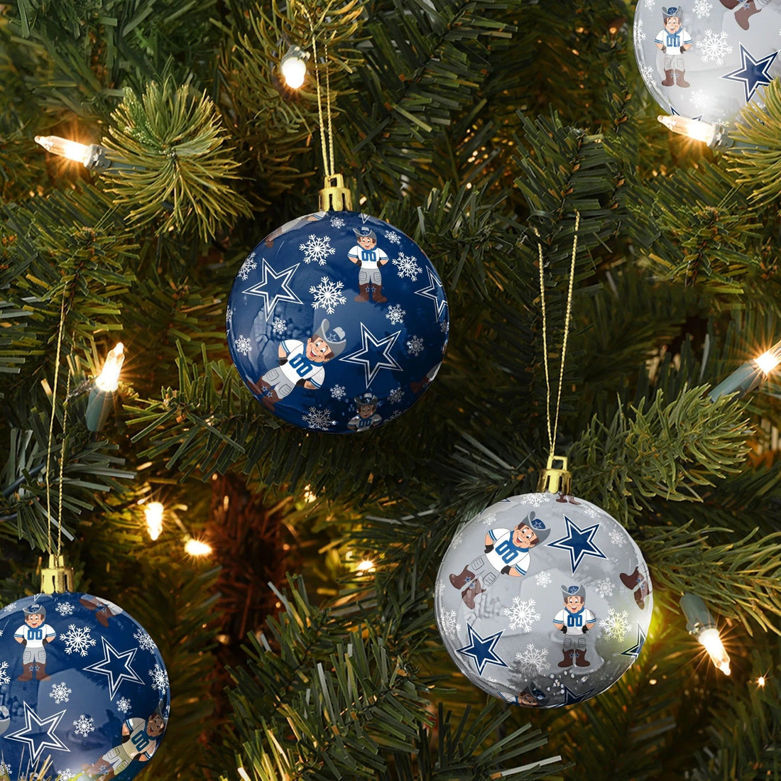 Dallas Cowboys 4 Pack Ball Mascot Ornament Set