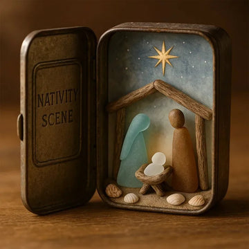 Sea Glass Mini Nativity Scene In A Tin