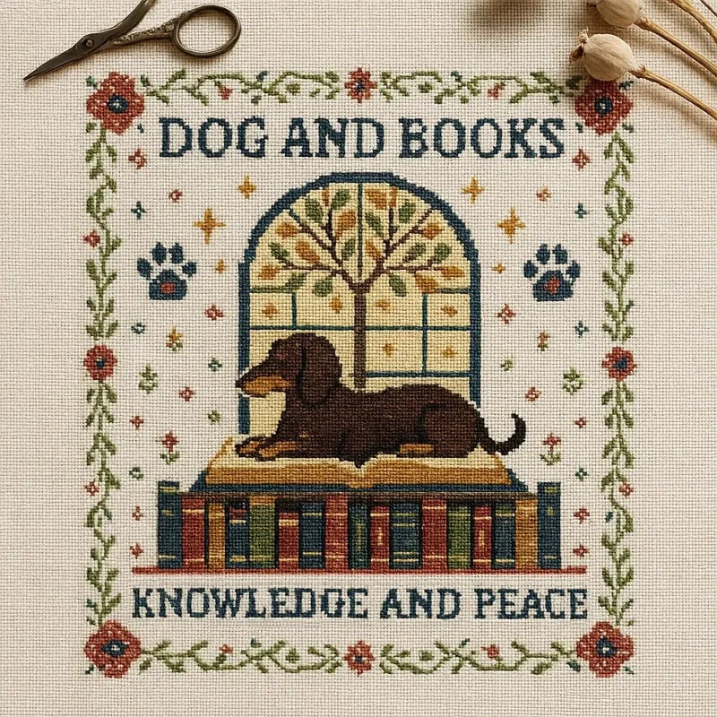DIY Cat and Books Cross Stitch Kit