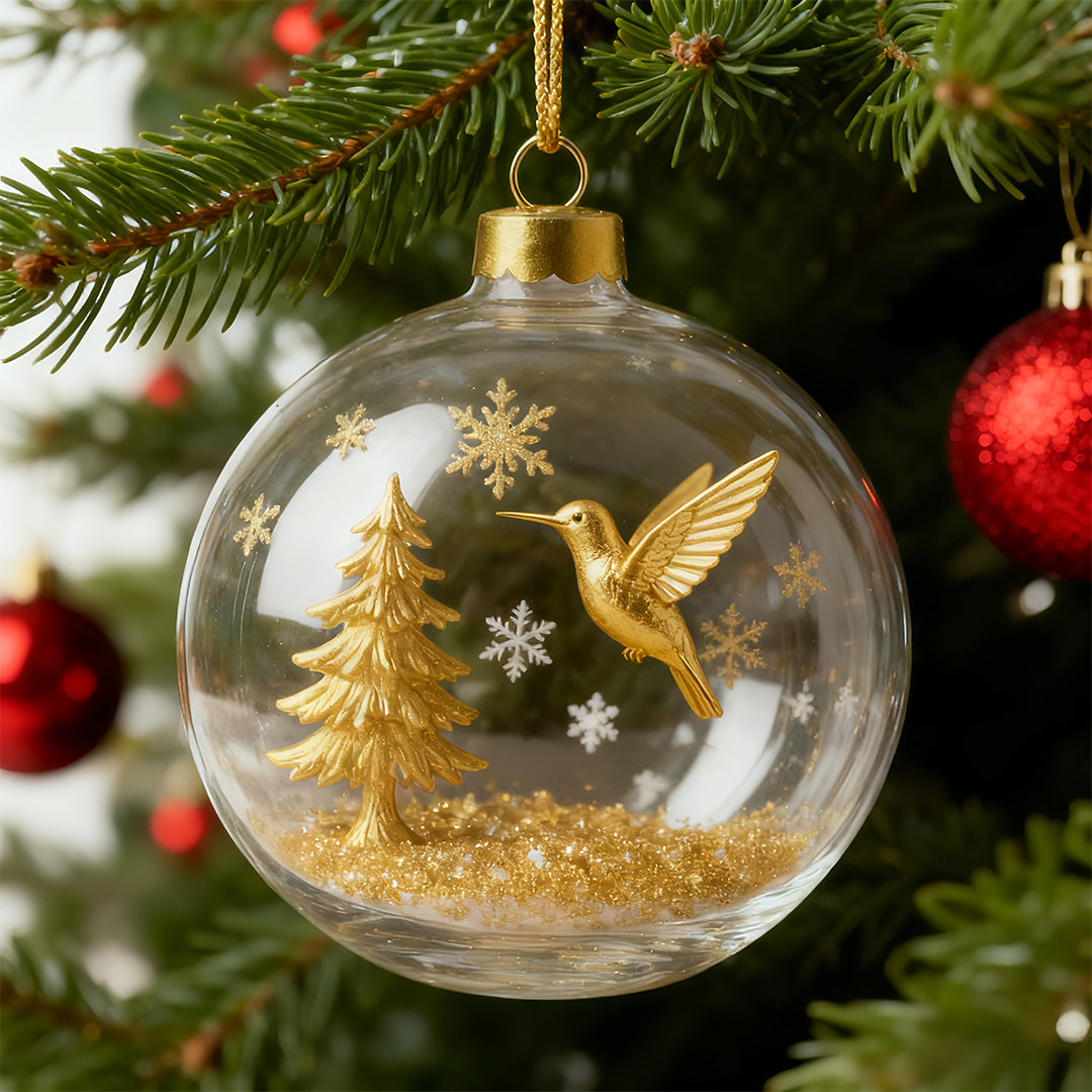 Golden Woodland Christmas Globe Ornament