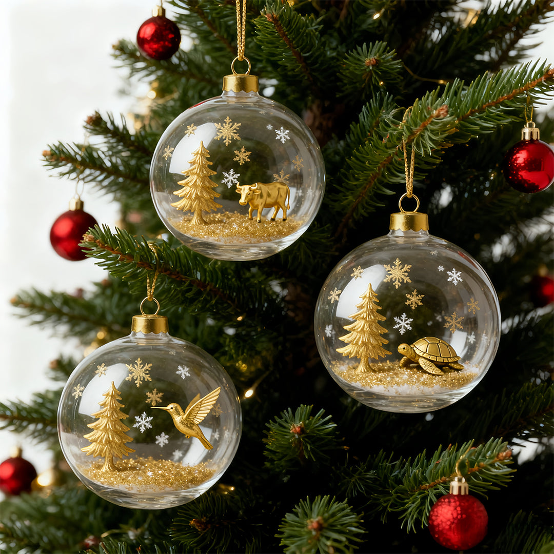 Golden Woodland Christmas Globe Ornament