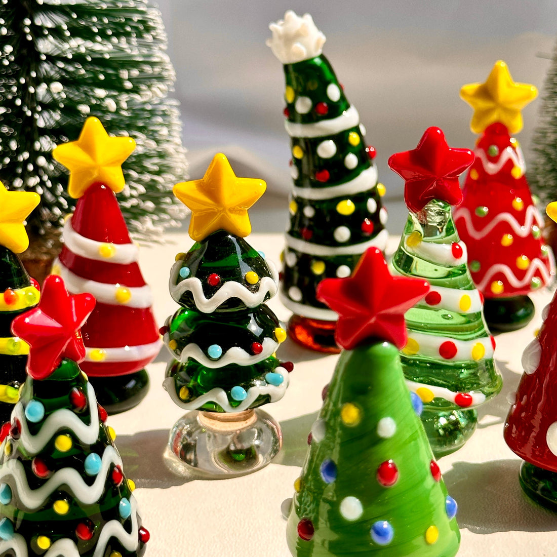 Handmade Lampwork Miniature Christmas Trees