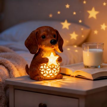 Dachshund Star Light – Cozy Resin Dog Figurine Night Lamp for Bedroom and Living Room