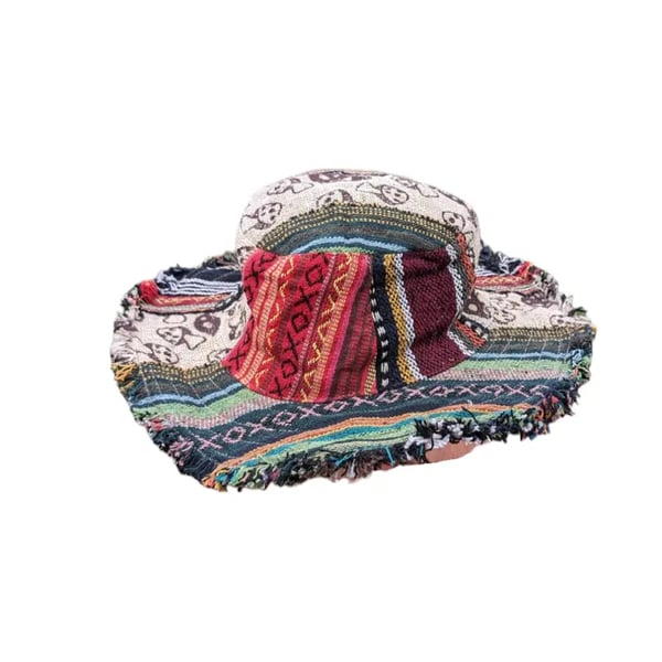 Patchwork Multicolored Mushroom Hemp Hat with Hidden Pocket Fedorahats