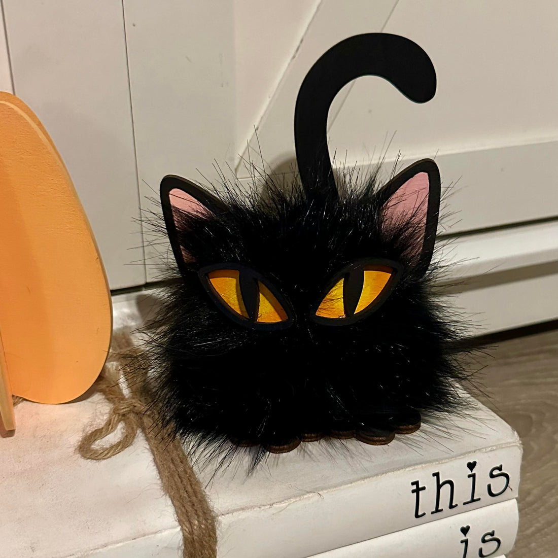 Black Halloween PomPom Cat | Fall Decor