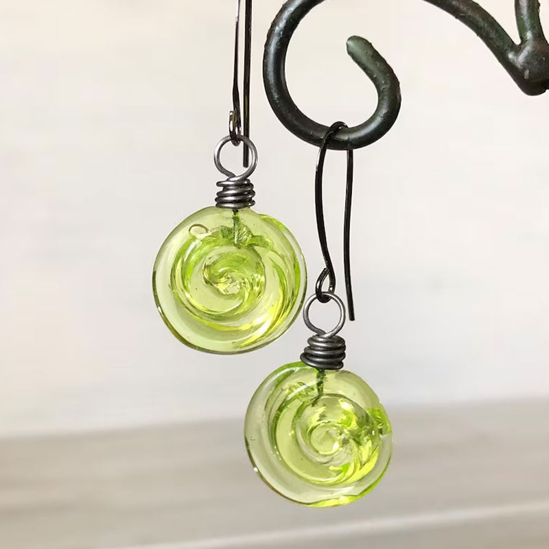 Uranium Glass Spiral Earrings