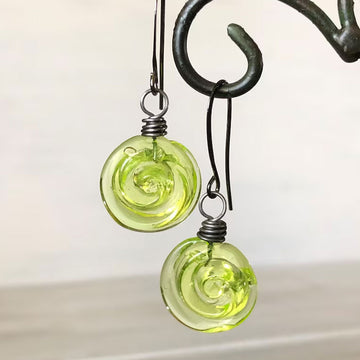 Uranium Glass Spiral Earrings
