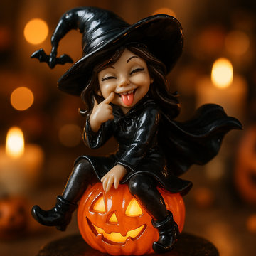 Playful Witch Figurine – Halloween Resin Decoration