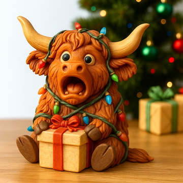 Christmas Highland Cow String Light Figurine