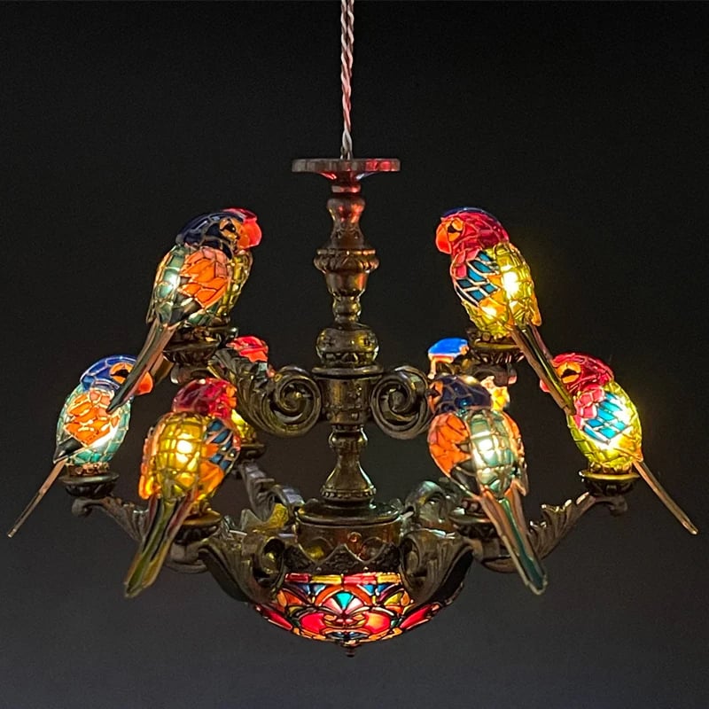 “Tropical Harmony” Parrot Chandelier — Light Up the Magic of the Tropics