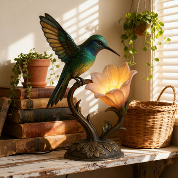“Messenger of Light” – Handcrafted Hummingbird Flower Lamp