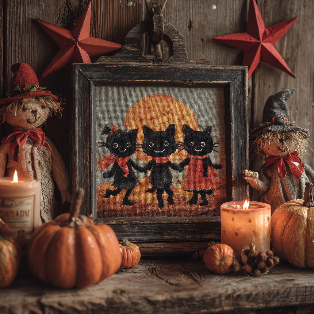 Vintage Halloween Black Cat Cross Stitch Kit
