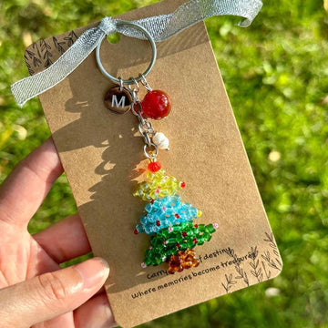 Sparkling Christmas Tree Keychain / Natural Red Agate Stone / Personalized Decor