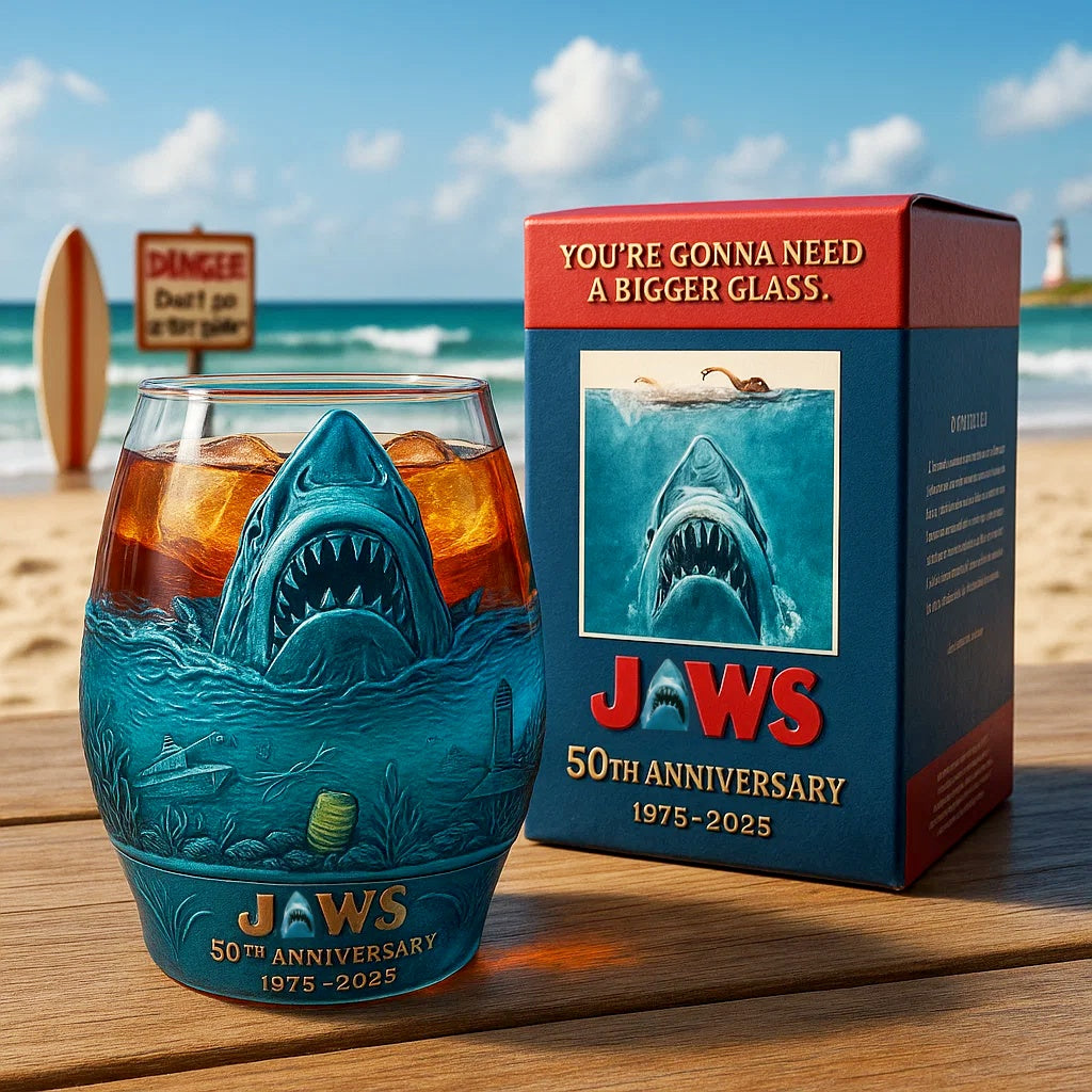 Classic Movies The Great White Shark 50th Anniversary Whiskey Glass