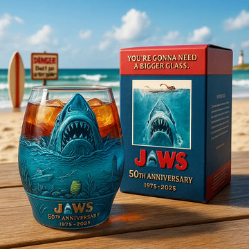 Classic Movies The Great White Shark 50th Anniversary Whiskey Glass