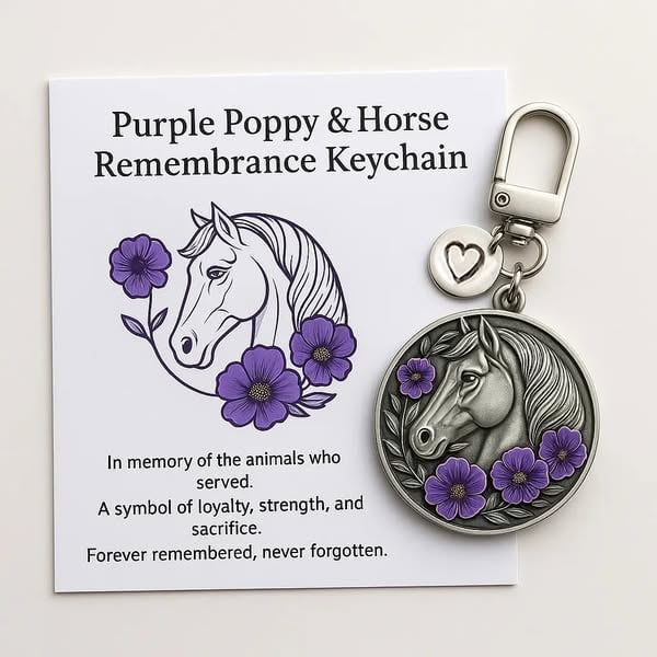 Purple Poppy and Horse Remembrance Keychain