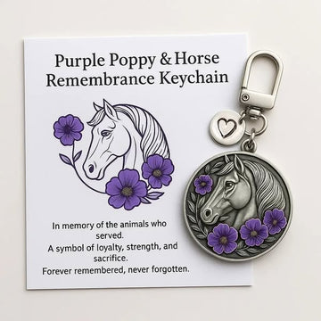 Purple Poppy and Horse Remembrance Keychain