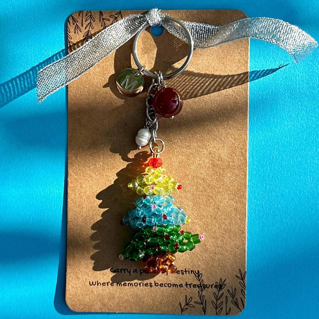 Sparkling Christmas Tree Keychain / Natural Red Agate Stone / Personalized Decor