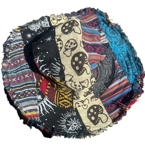 Patchwork Multicolored Mushroom Hemp Hat with Hidden Pocket Fedorahats
