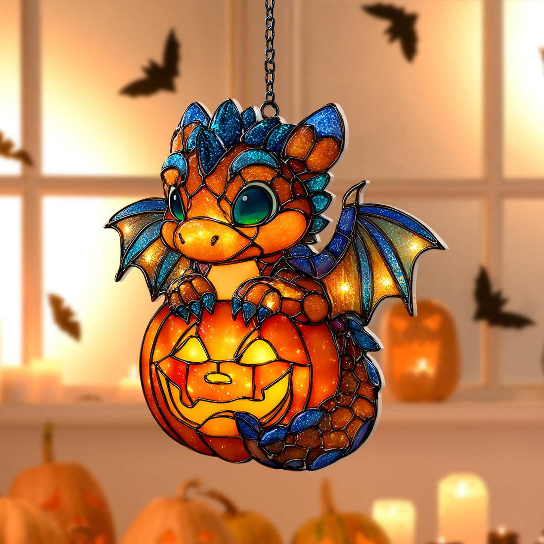Baby Dragon With Pumpkin Suncatcher