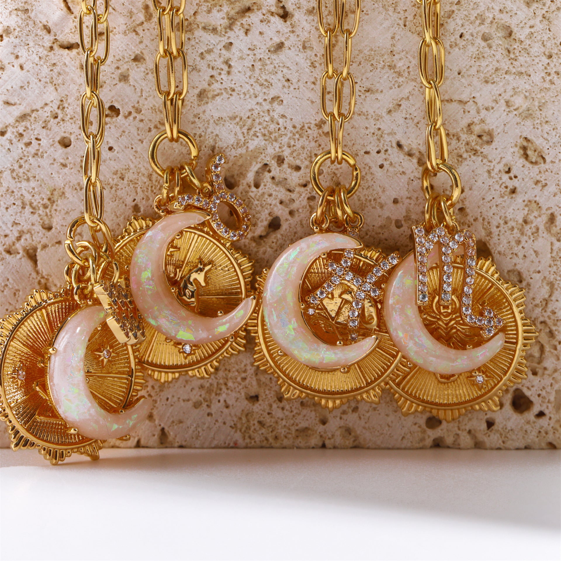 12 Constellations Moon Opal Pendant Necklace