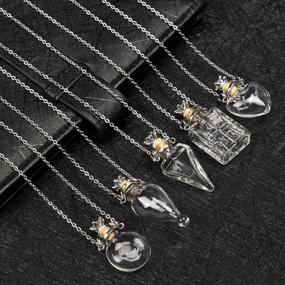 Shaped Perfume Bottle Pendant Blood Vial Necklace in Coloured Glass